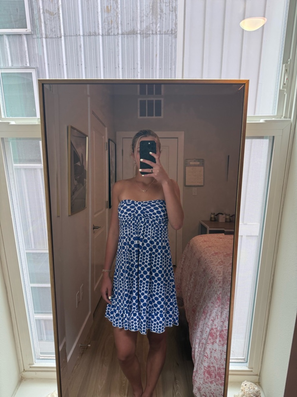 Strapless Blue Polka Dot Sundress